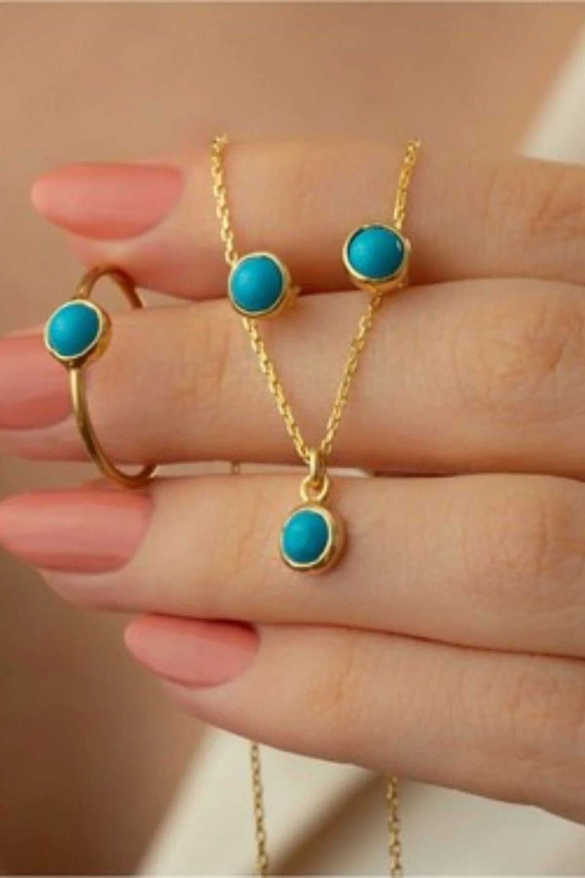 Firuze Taşlı 925 Ayar Altın Kaplama Gümüş Set – 2
