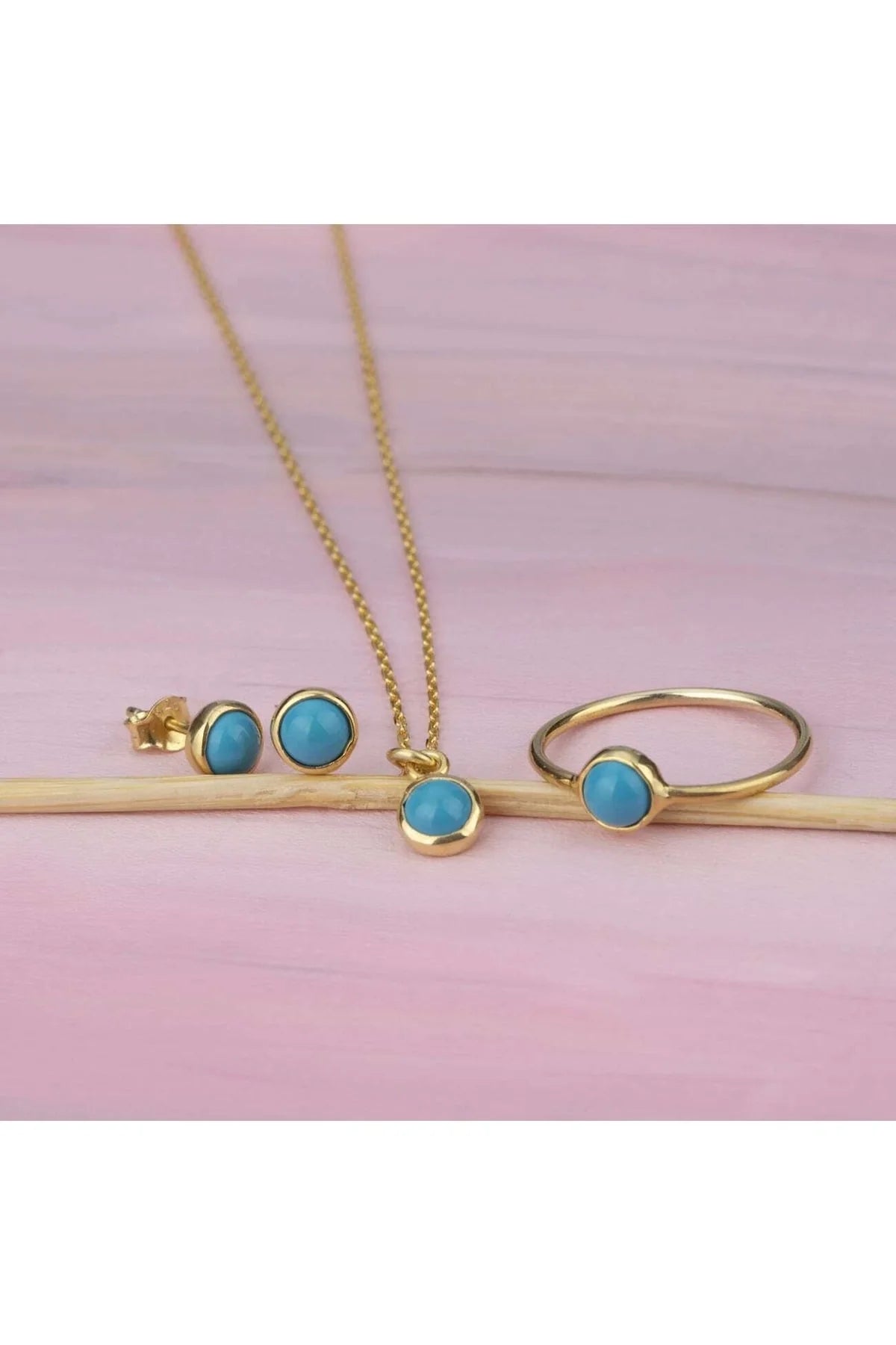 Firuze Taşlı 925 Ayar Altın Kaplama Gümüş Set – 2