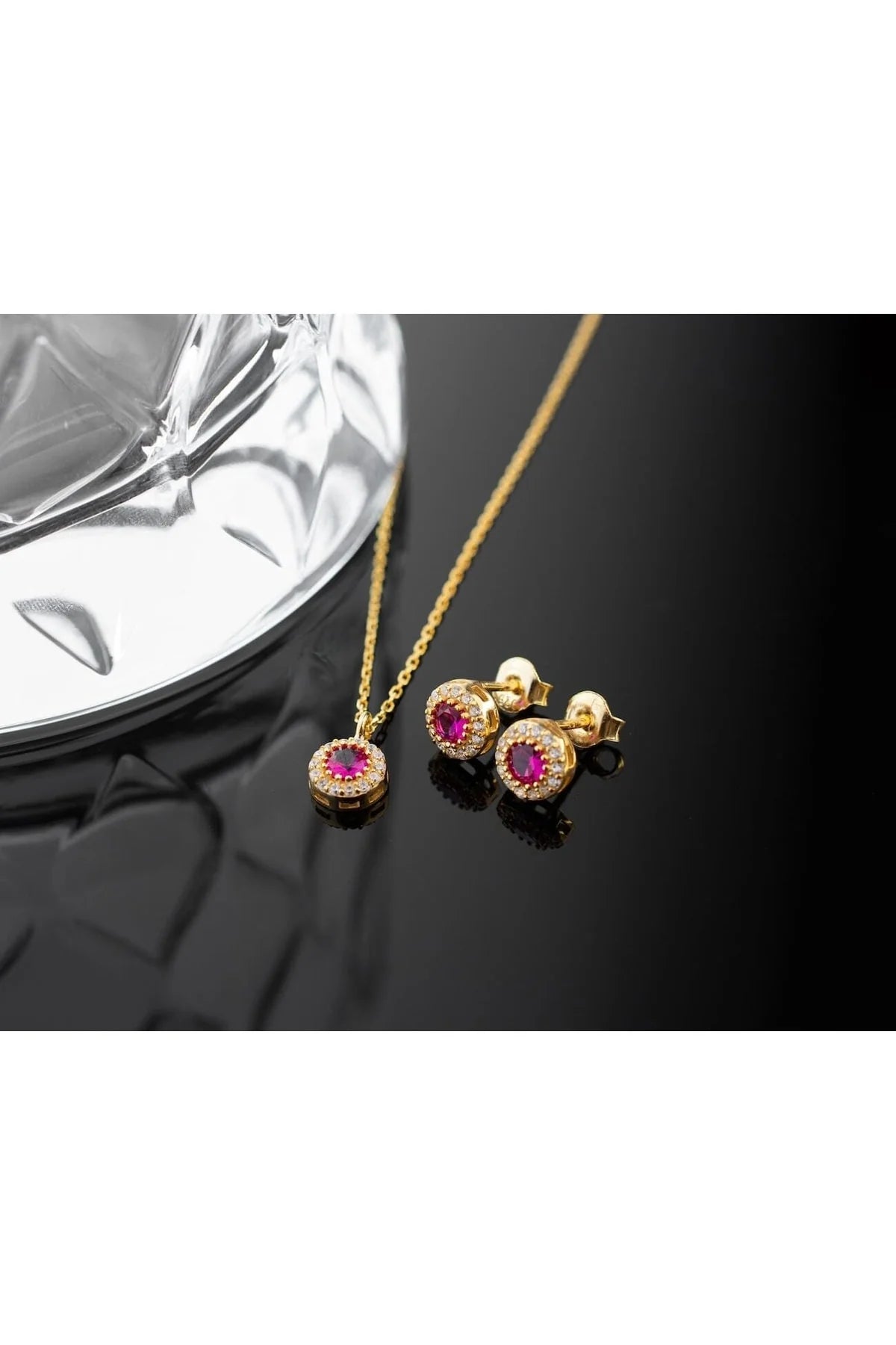 Temmuz Ayı Doğum Taşı (Ruby) 925 Ayar Altın Kaplama Gümüş Set – 2