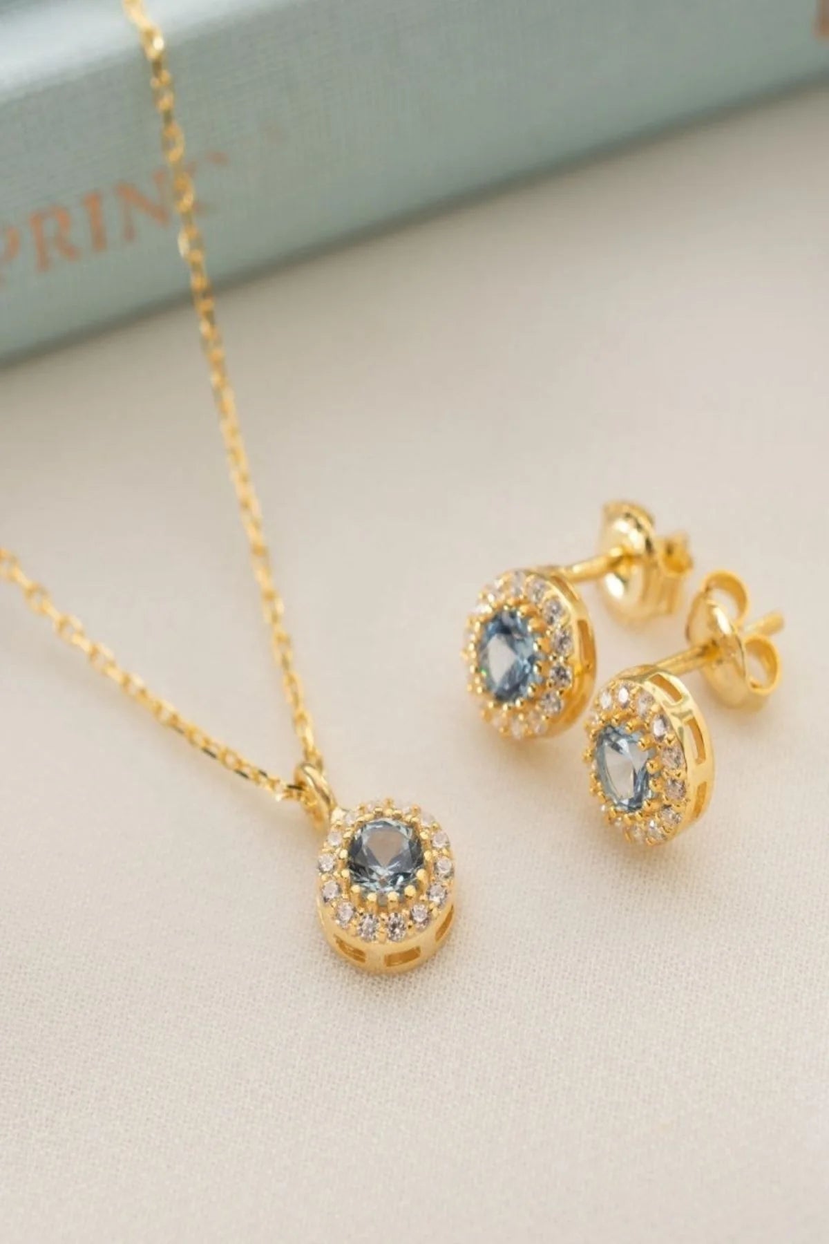 Mart Ayı Doğum Taşı (Aquamarine) 925 Ayar Altın Kaplama Gümüş