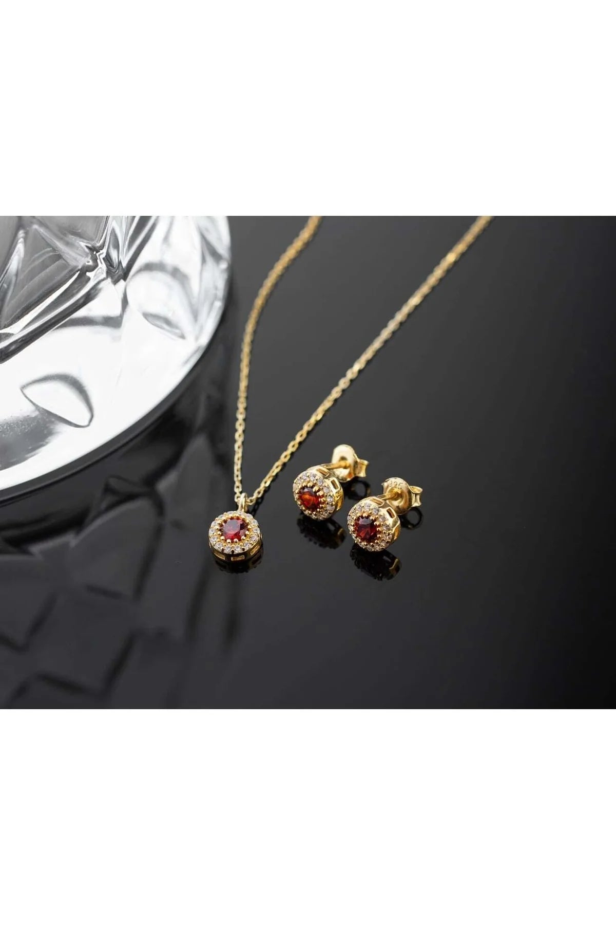 Ocak Ayı Doğum Taşı (Garnet) 925 Ayar Altın Kaplama Gümüş Set – 2