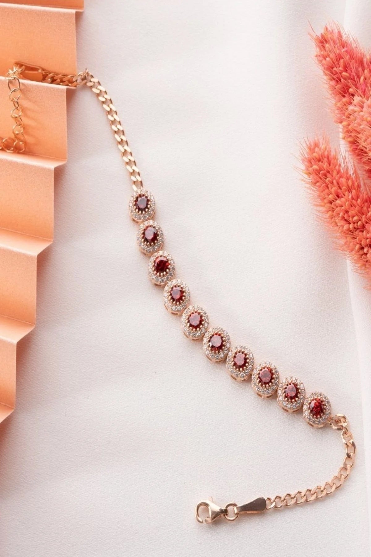 Halka Taşlı 925 Ayar Rose Kaplama Gümüş Bileklik