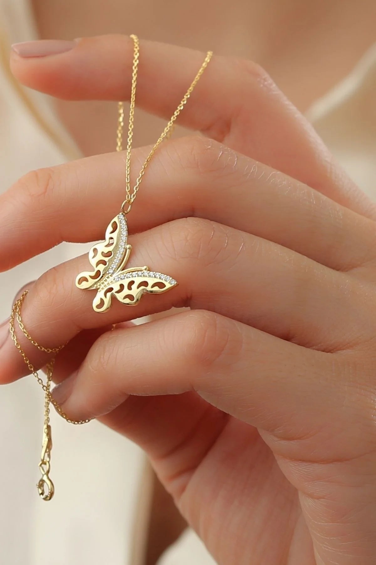 Kelebek 925 Ayar Altın Kaplama Gümüş Kolye – 6