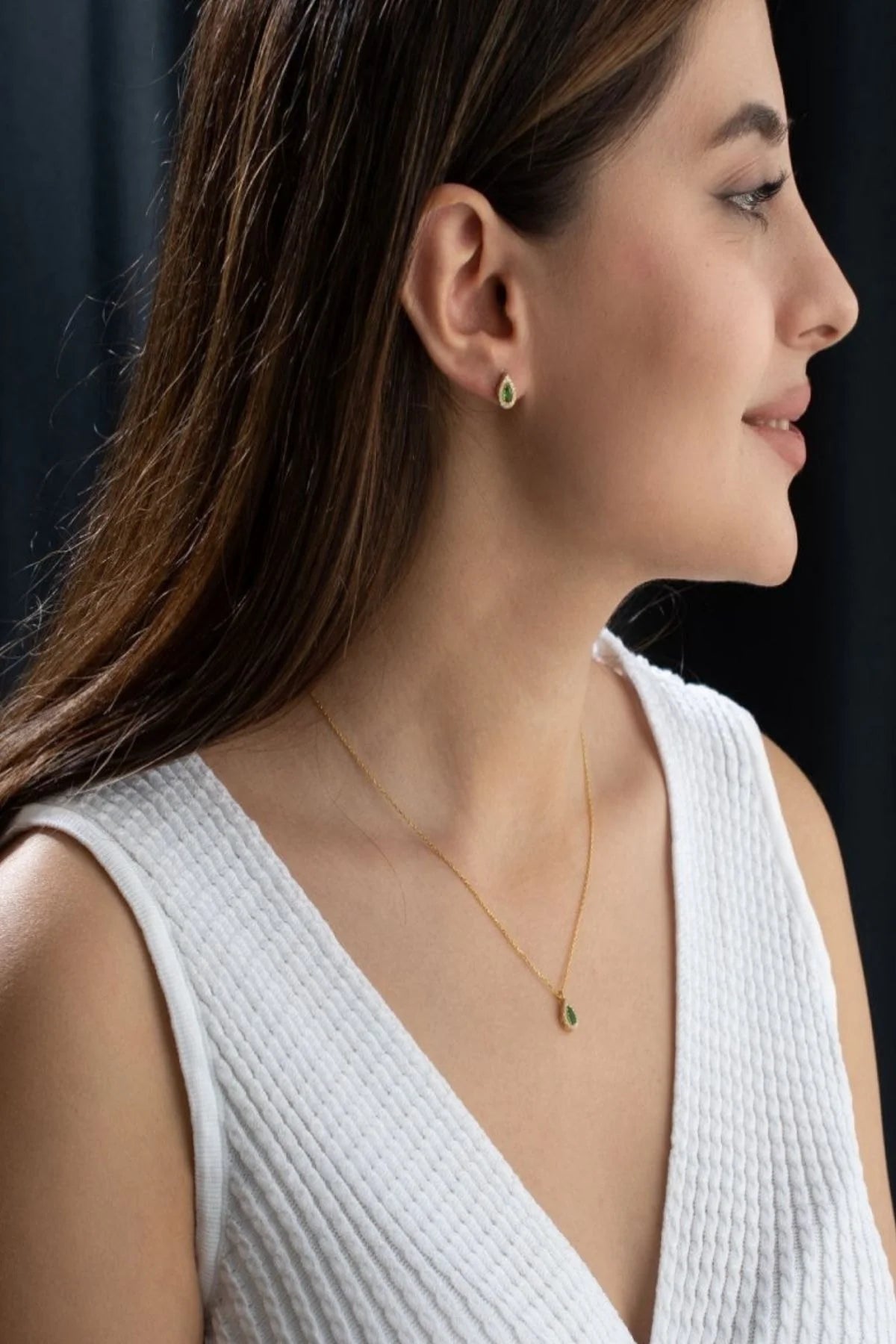 Mayıs Ayı Doğum Taşı (Emerald) 925 Ayar Altın Kaplama Gümüş Set