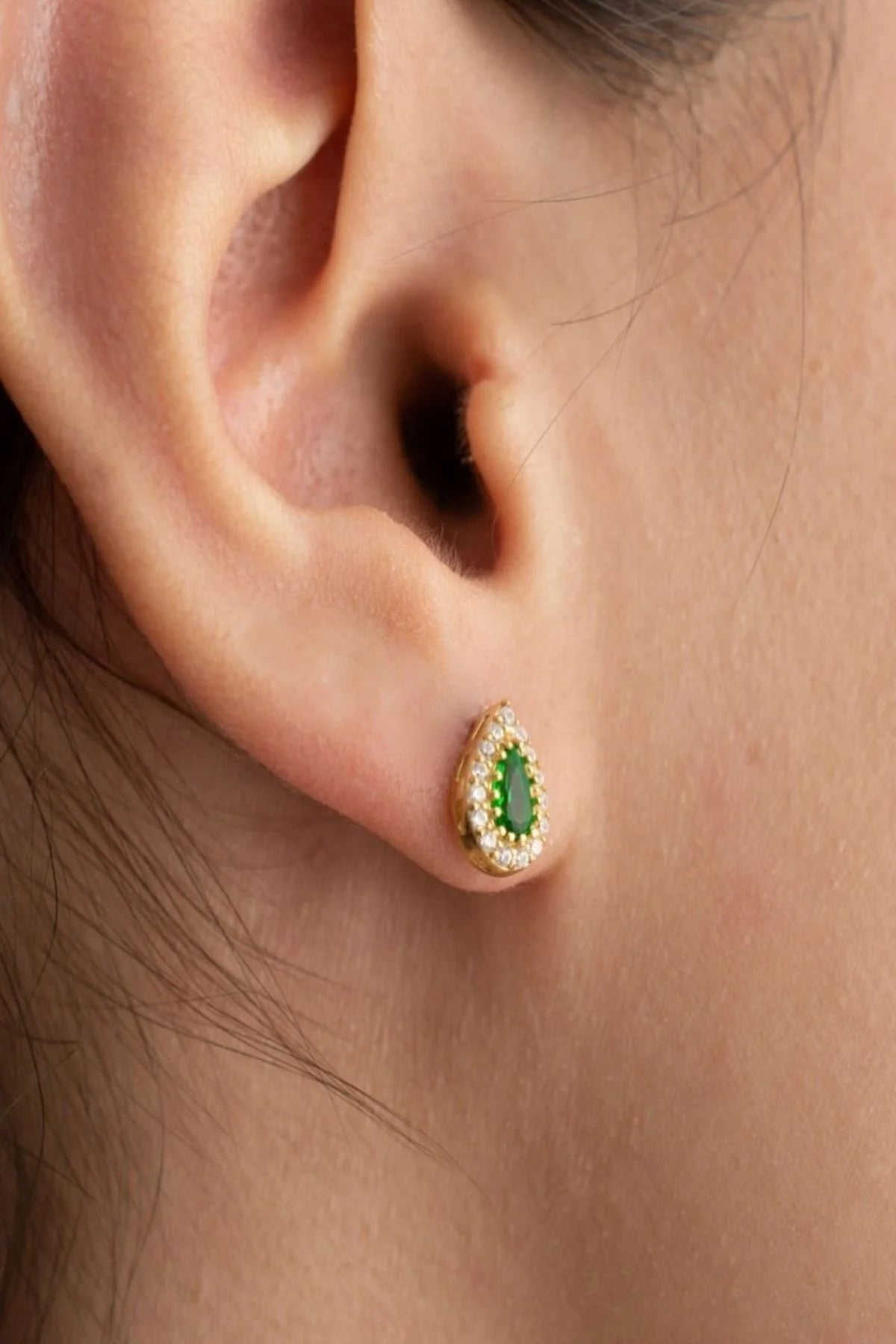 Mayıs Ayı Doğum Taşı (Emerald) 925 Ayar Altın Kaplama Gümüş Set