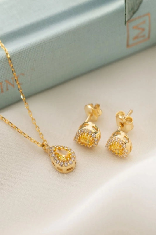 Kasım Ayı Doğum Taşı (Citrine) Damla 925 Ayar Altın Kaplama Gümüş Kolye