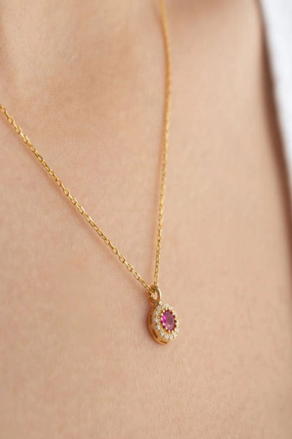 Temmuz Ayı Doğum Taşı (Ruby) 925 Ayar Altın Kaplama Gümüş Kolye