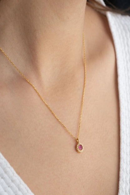 Temmuz Ayı Doğum Taşı (Ruby) 925 Ayar Altın Kaplama Gümüş Kolye