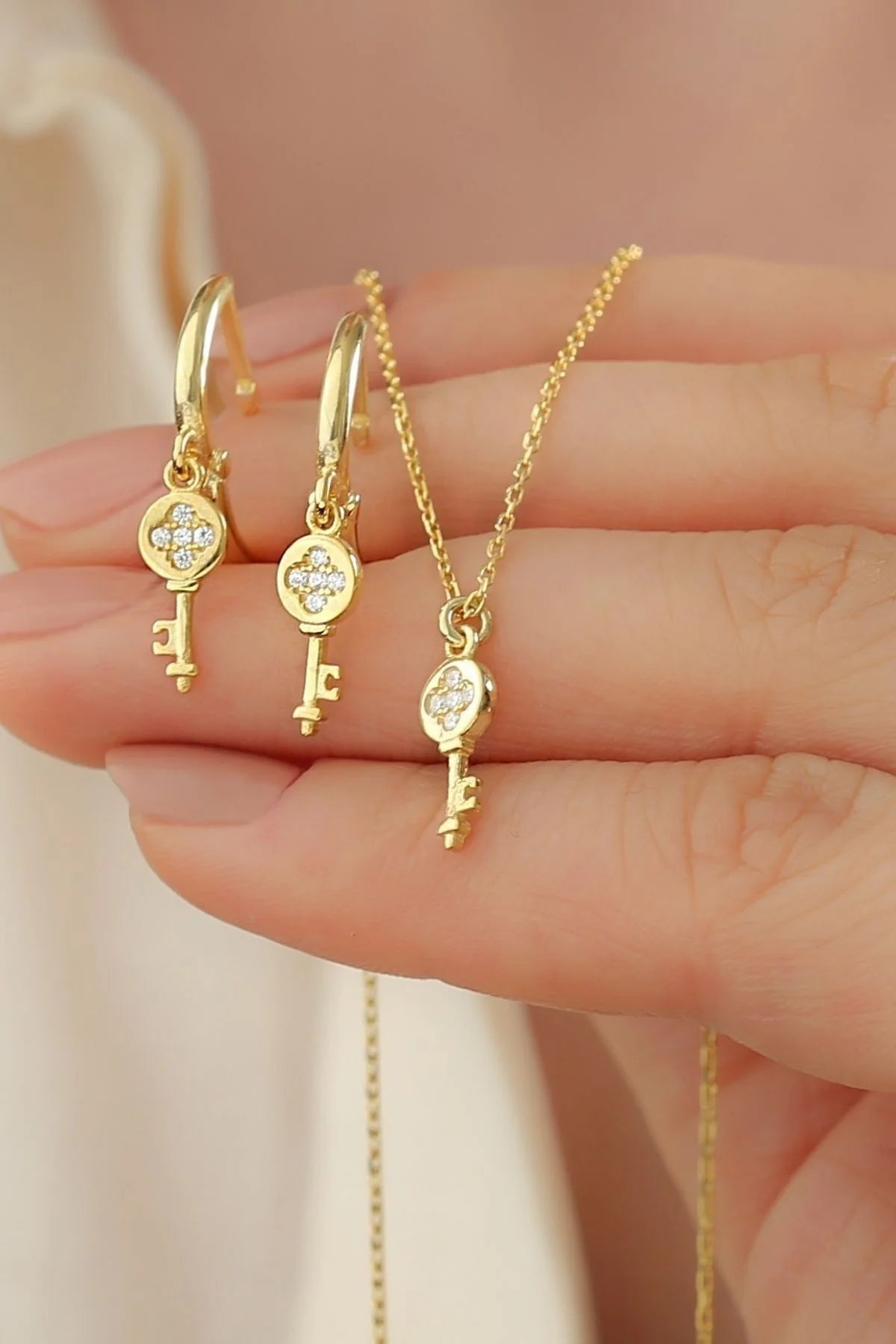 Anahtarlı 925 Ayar Altın Kaplama Gümüş Set