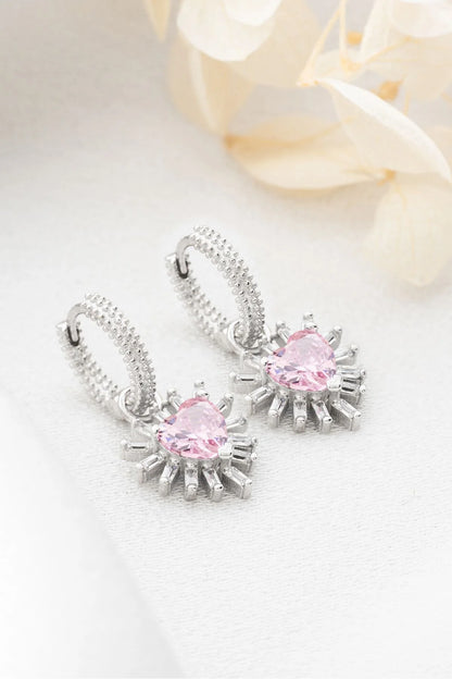 Baget Taşlı Kalp 925 Ayar Rose Kaplama Gümüş Küpe