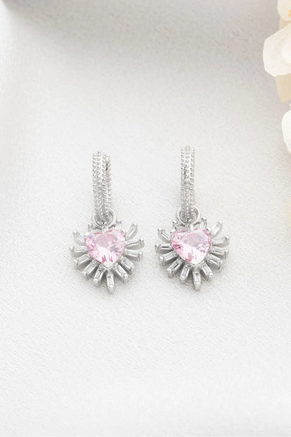 Baget Taşlı Kalp 925 Ayar Rose Kaplama Gümüş Küpe