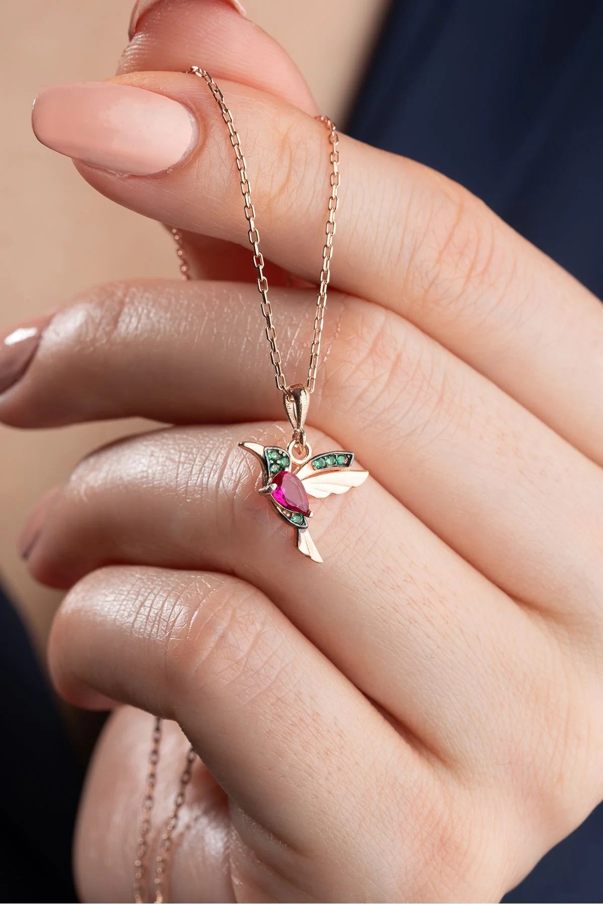 Arı Kuşu 925 Ayar Rose Kaplama Gümüş Kolye