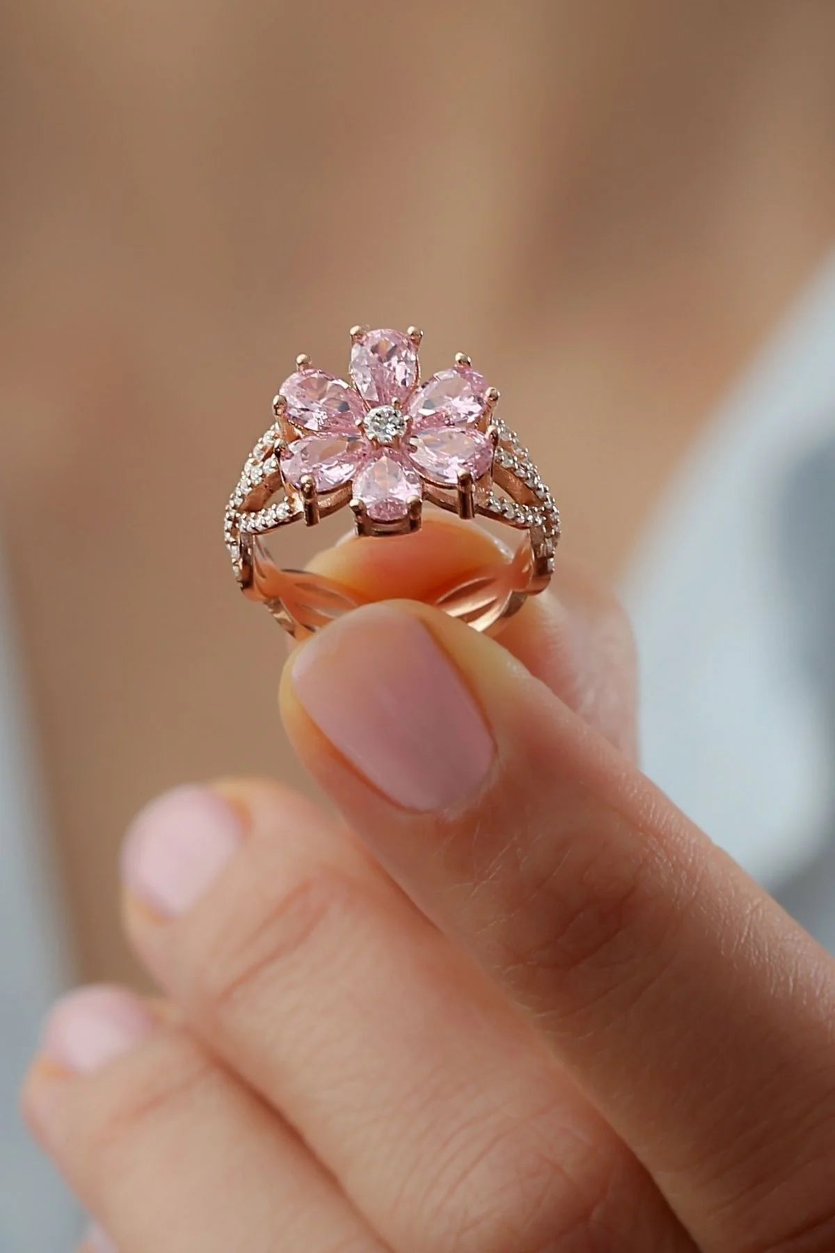 Lotus Çiçeği 925 Ayar Rose Kaplama Gümüş Yüzük – 2