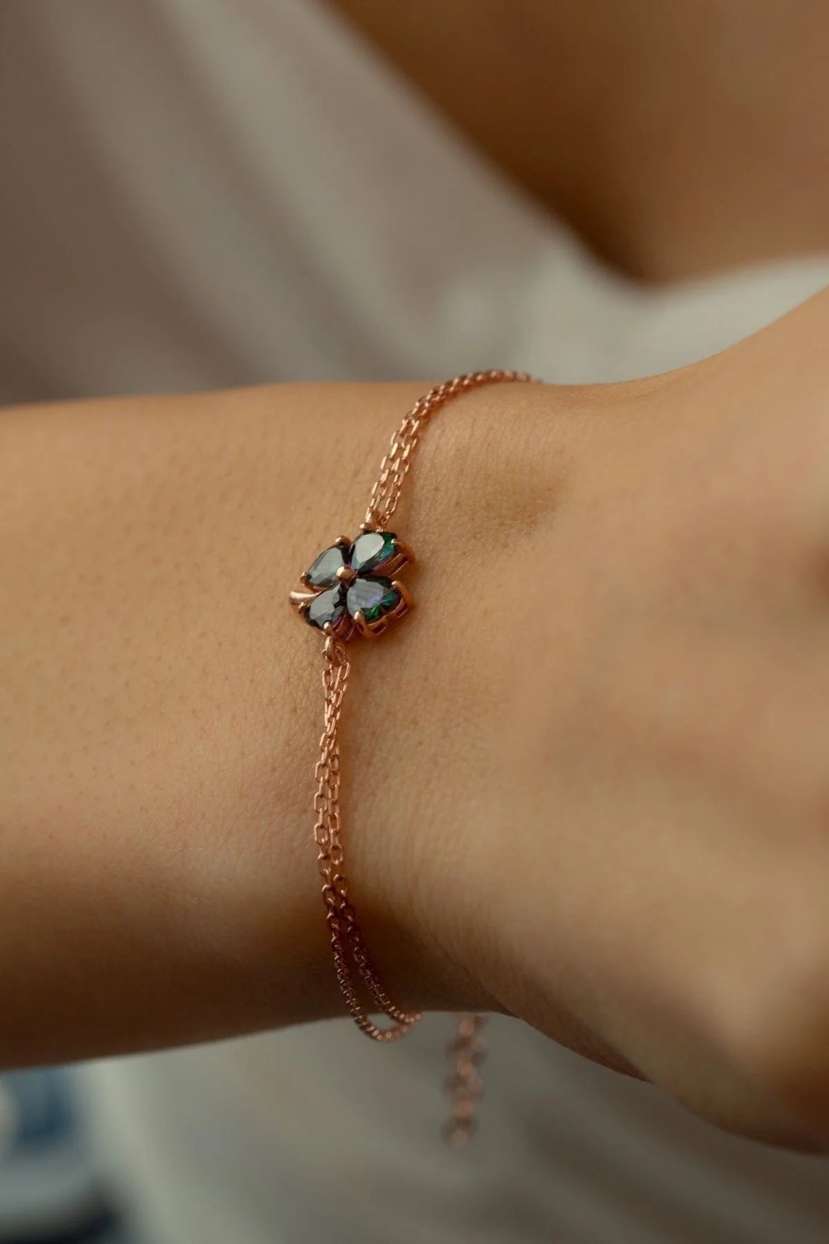 Yonca 925 Ayar Rose Kaplama Gümüş Bileklik