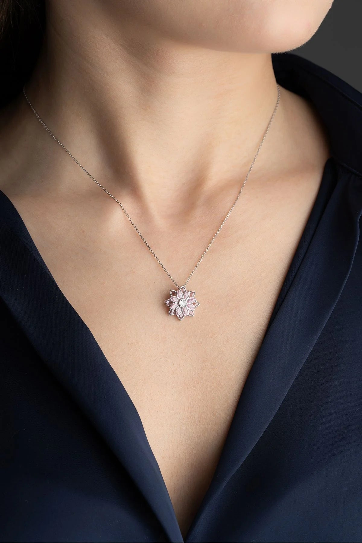 Lotus Çiçeği 925 Ayar Rose Kaplama Gümüş Kolye – 13