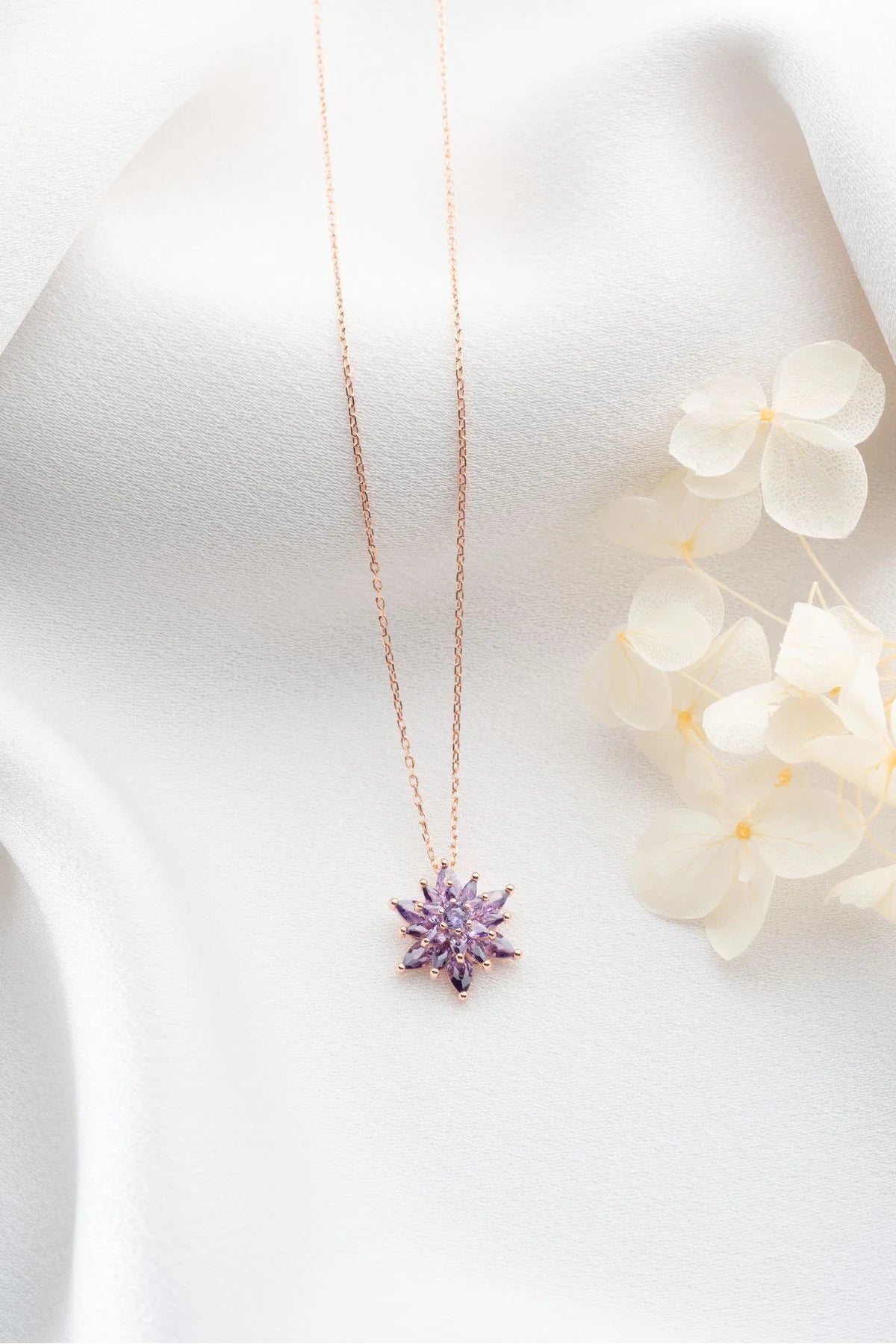 Buzlu Lotus Çiçeği 925 Ayar Rose Kaplama Gümüş Kolye – 2