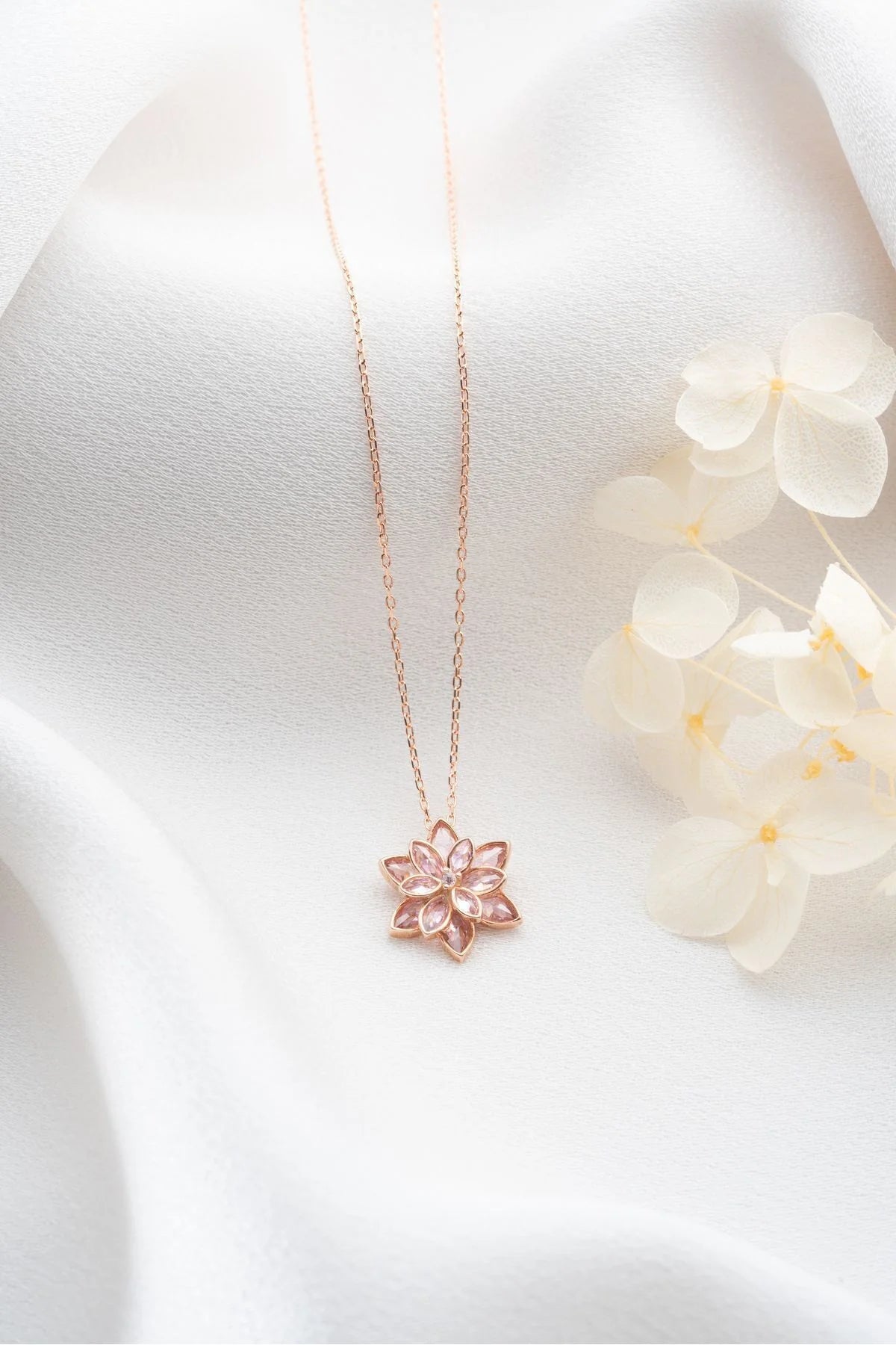 Lotus Çiçeği 925 Ayar Rose Kaplama Gümüş Kolye – 9