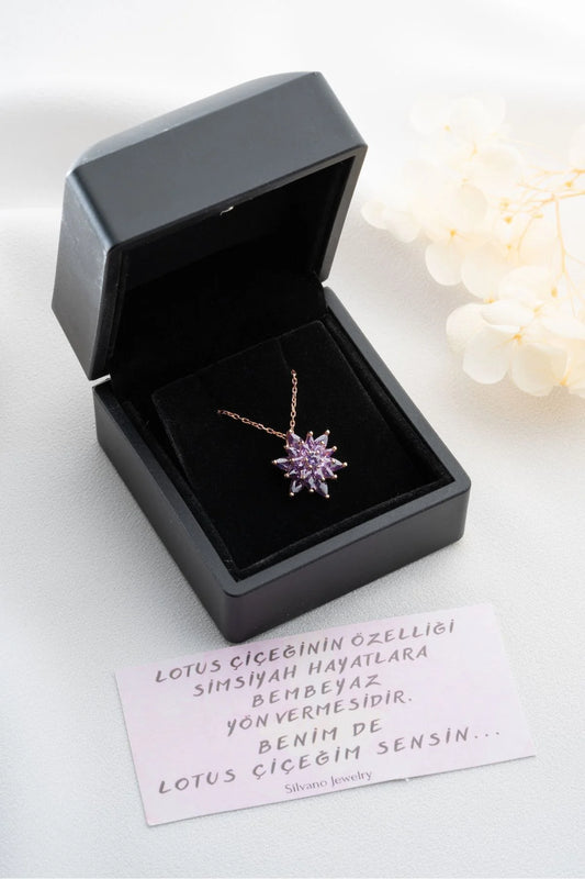 Buzlu Lotus Çiçeği 925 Ayar Rose Kaplama Gümüş Kolye – 2