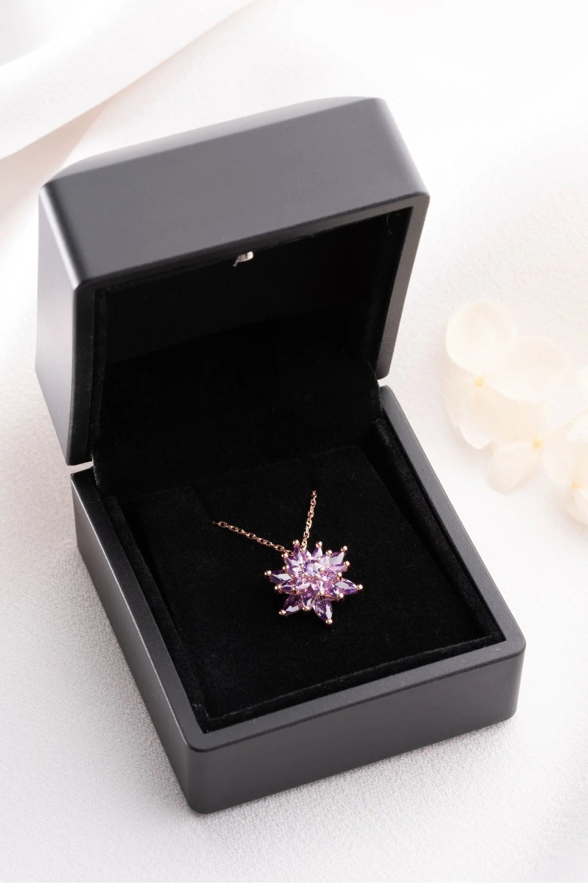 Buzlu Lotus Çiçeği 925 Ayar Rose Kaplama Gümüş Kolye – 2