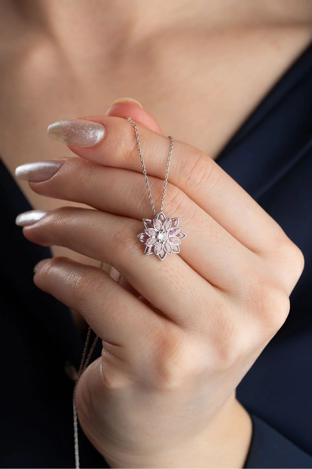 Lotus Çiçeği 925 Ayar Rose Kaplama Gümüş Kolye – 13