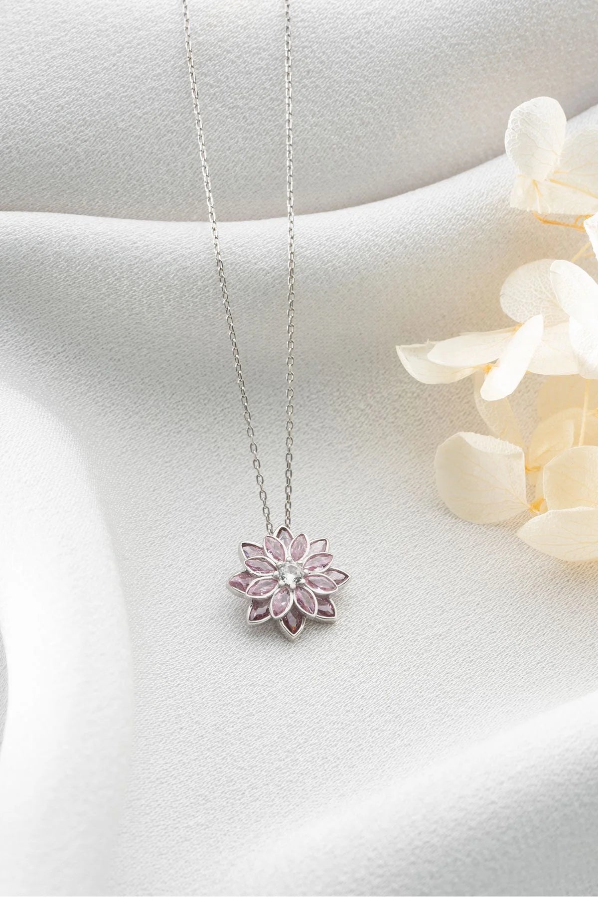 Lotus Çiçeği 925 Ayar Rose Kaplama Gümüş Kolye – 13