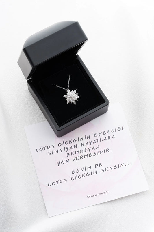 Buzlu Lotus Çiçeği 925 Ayar Gümüş Kolye