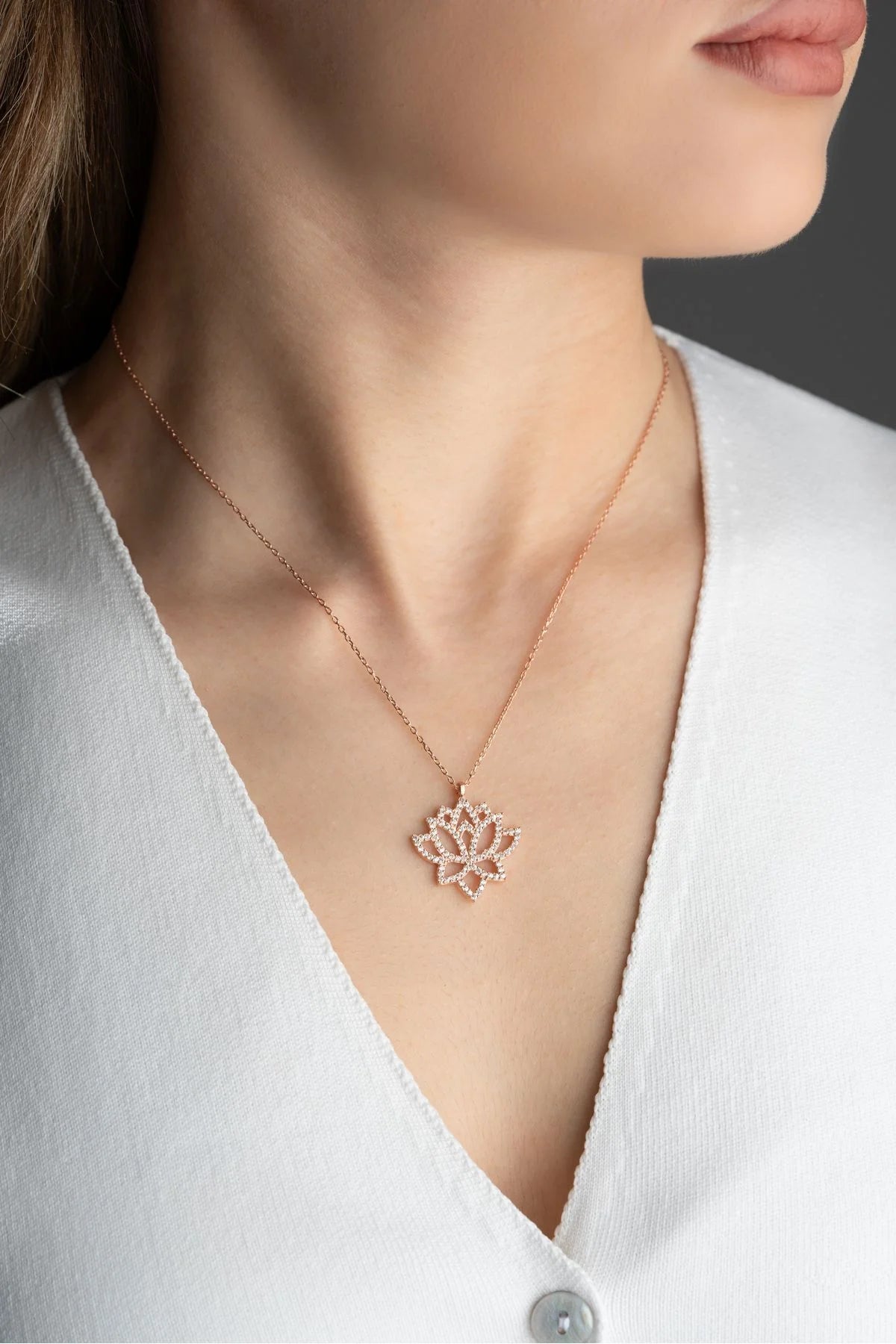 Lotus Çiçeği 925 Ayar Rose Kaplama Gümüş Kolye – 10