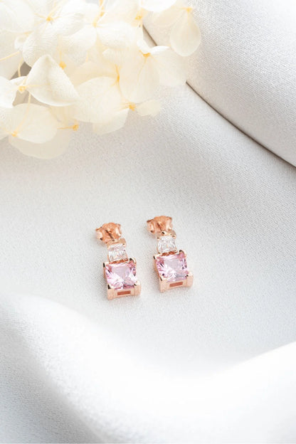 Baget Taşlı 925 Ayar Rose Kaplama Gümüş Küpe