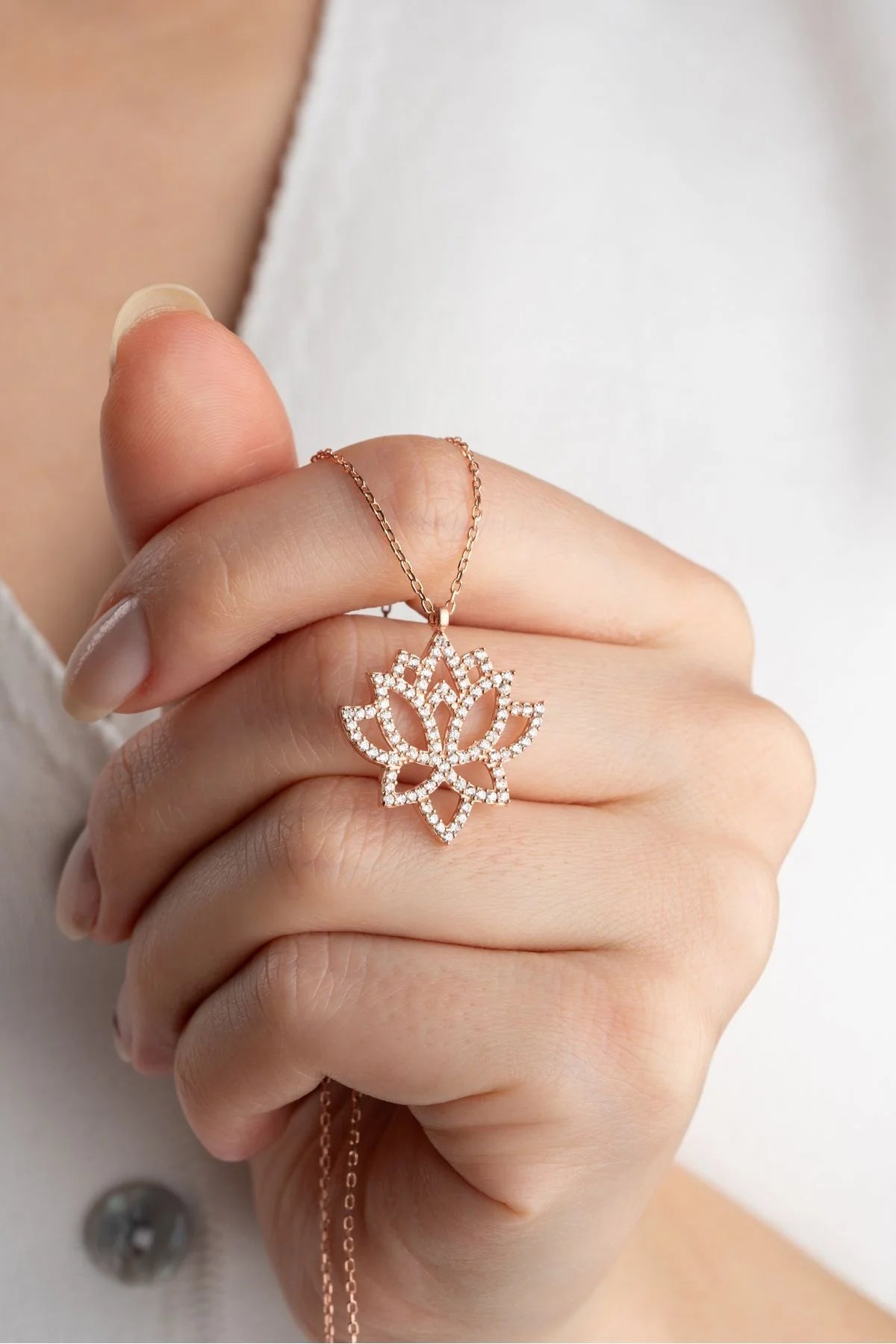 Lotus Çiçeği 925 Ayar Rose Kaplama Gümüş Kolye – 10