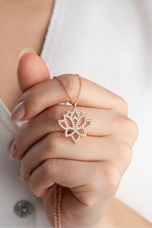 Lotus Çiçeği 925 Ayar Rose Kaplama Gümüş Kolye – 10