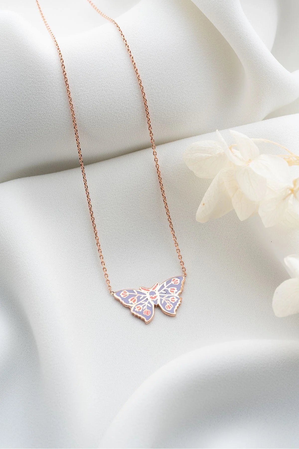 Mineli Kelebek 925 Ayar Rose Kaplama Gümüş Kolye – 2