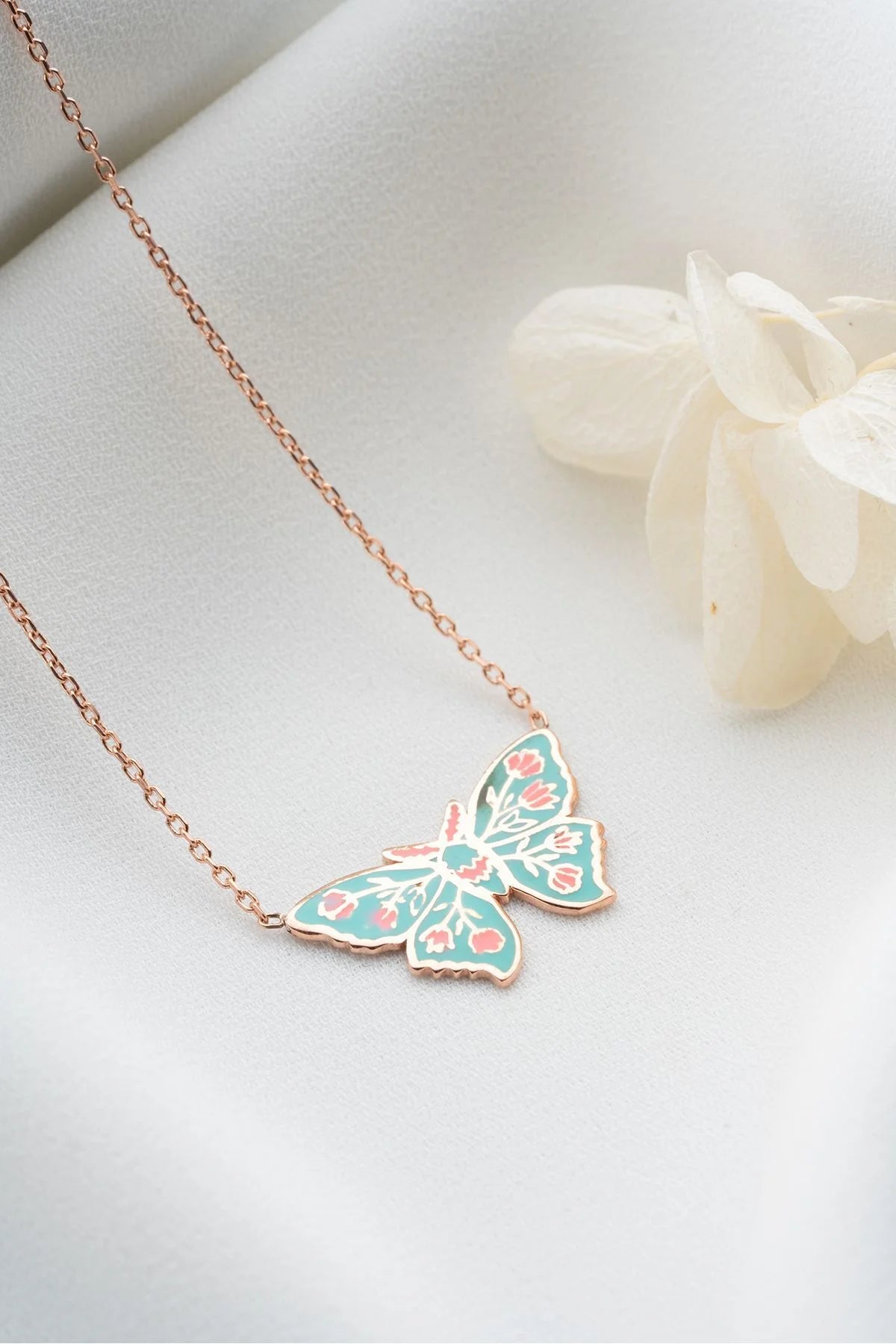 Mineli Kelebek 925 Ayar Rose Kaplama Gümüş Kolye – 3
