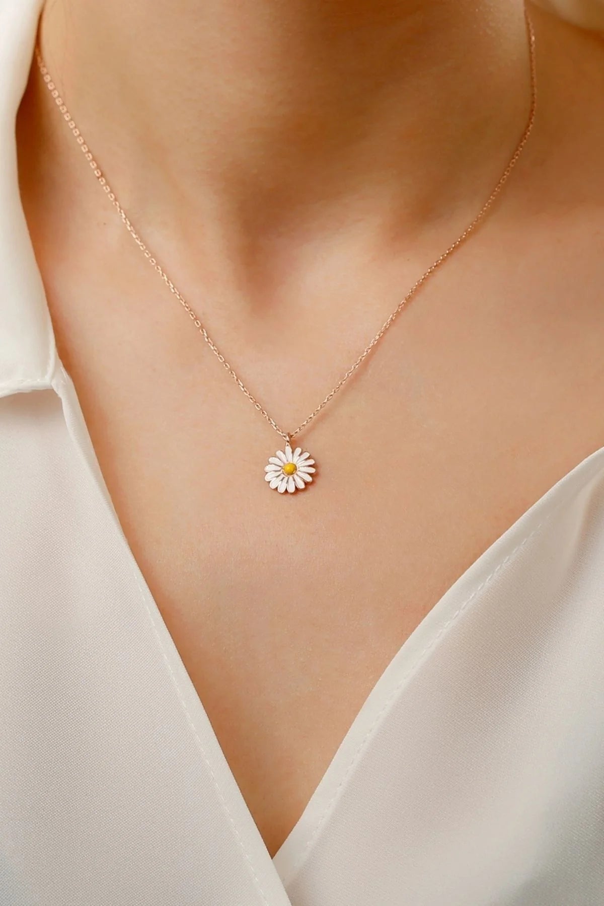 Papatya 925 Ayar Rose Kaplama Gümüş Kolye