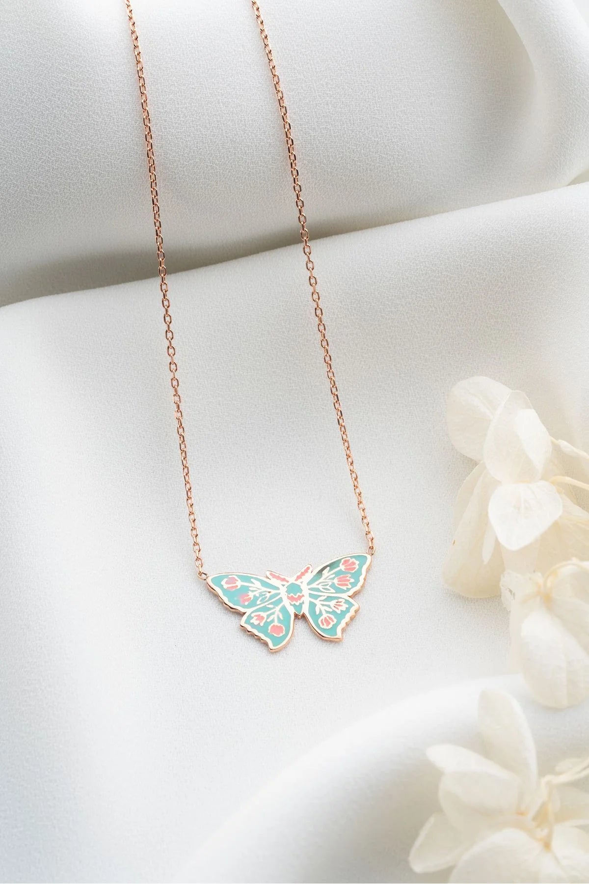 Mineli Kelebek 925 Ayar Rose Kaplama Gümüş Kolye – 3