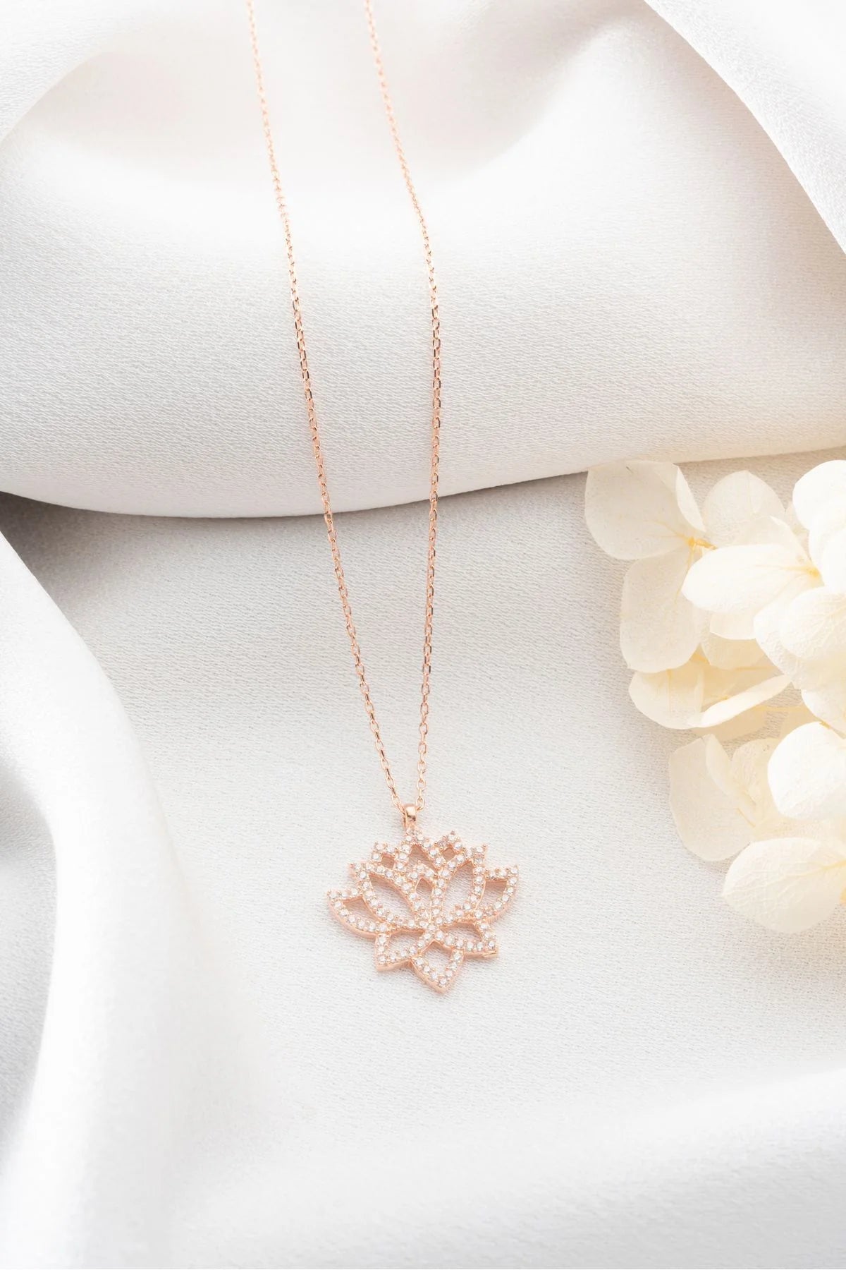 Lotus Çiçeği 925 Ayar Rose Kaplama Gümüş Kolye – 10