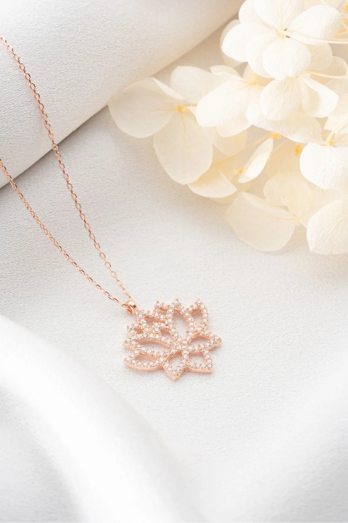 Lotus Çiçeği 925 Ayar Rose Kaplama Gümüş Kolye – 10