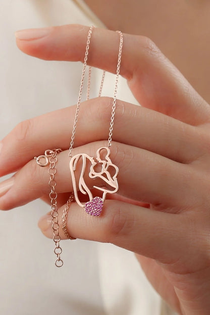 Kalpli Anne Bebek 925 Ayar Rose Kaplama Gümüş Kolye