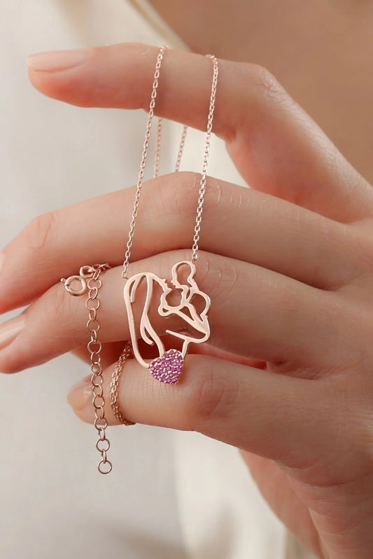 Kalpli Anne Bebek 925 Ayar Rose Kaplama Gümüş Kolye