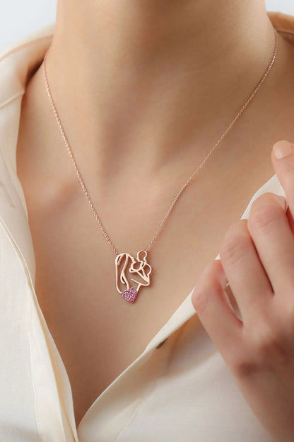 Kalpli Anne Bebek 925 Ayar Rose Kaplama Gümüş Kolye
