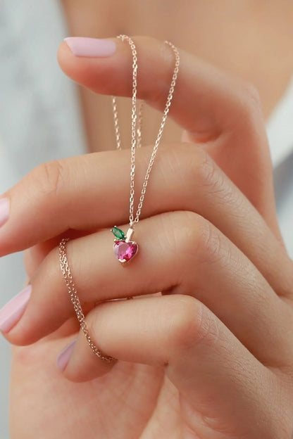 Elma 925 Ayar Rose Kaplama Gümüş Kolye