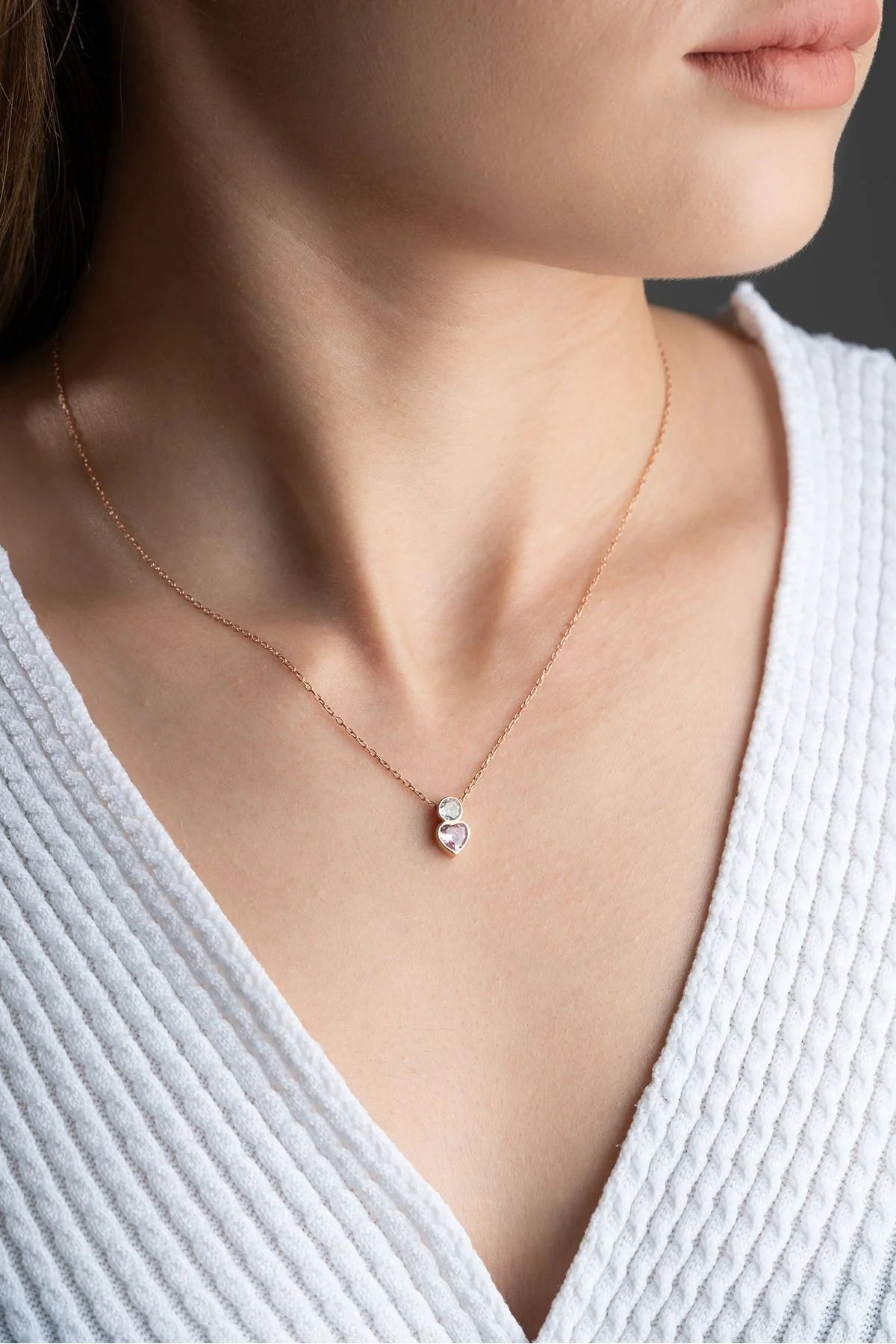 Tektaş Kalpli 925 Ayar Rose Kaplama Gümüş Kolye