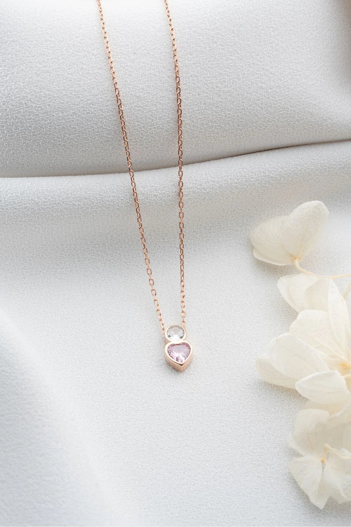 Tektaş Kalpli 925 Ayar Rose Kaplama Gümüş Kolye