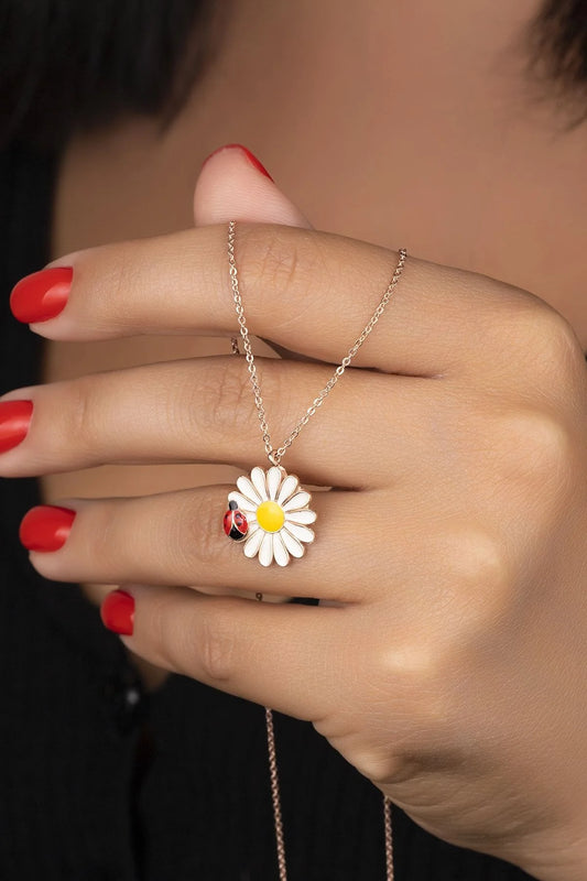 Uğur Böceği Papatya 925 Ayar Rose Kaplama Gümüş Kolye