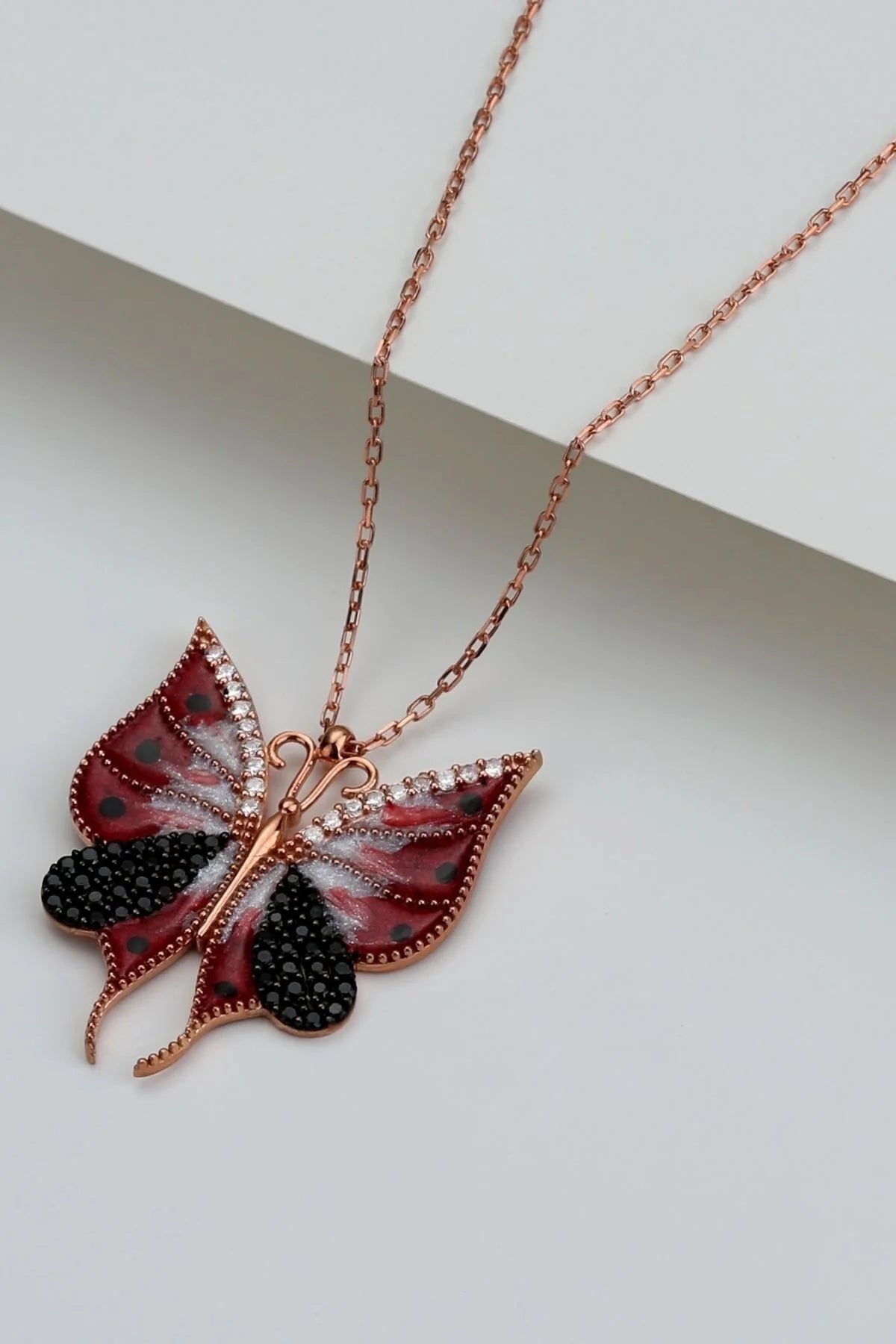 Kelebek 925 Ayar Rose Kaplama Gümüş Kolye