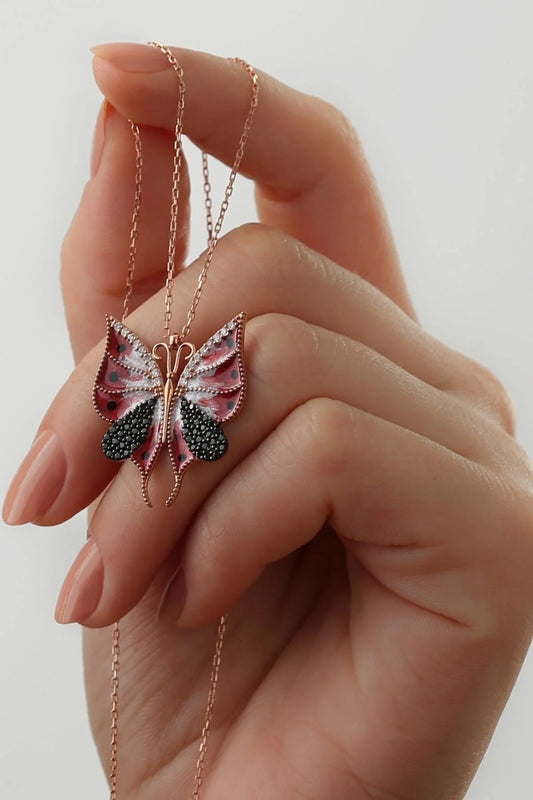 Kelebek 925 Ayar Rose Kaplama Gümüş Kolye