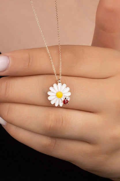 Uğur Böceği Papatya 925 Ayar Rose Kaplama Gümüş Kolye
