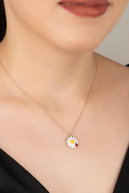 Uğur Böceği Papatya 925 Ayar Rose Kaplama Gümüş Kolye