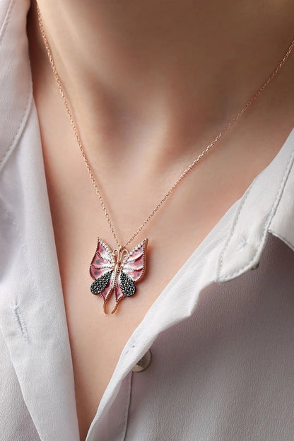 Kelebek 925 Ayar Rose Kaplama Gümüş Kolye