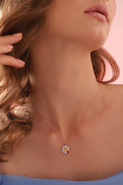 Uğur Böceği Papatya 925 Ayar Rose Kaplama Gümüş Kolye