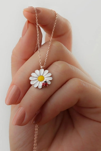 Uğur Böceği Papatya 925 Ayar Rose Kaplama Gümüş Kolye